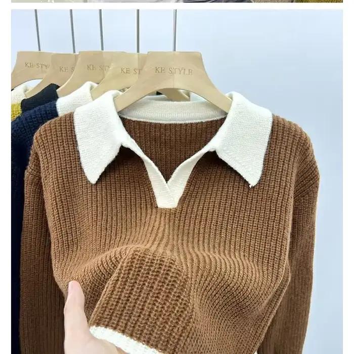 Pull tricoté automne hiver édition coréenne nouveau Style paresseux doux gluant extérieur ample petit bas haut décontracté