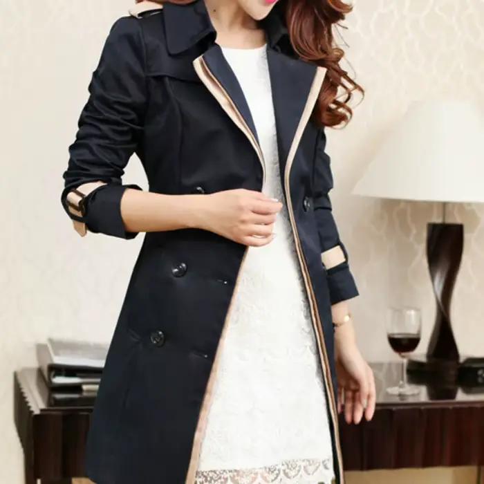 Trench Coat Décontracté Femmes Polyester Double Boutonnage Occasions Spéciales Grande Taille Khaki Noir Polyvalent Automne Hiver
