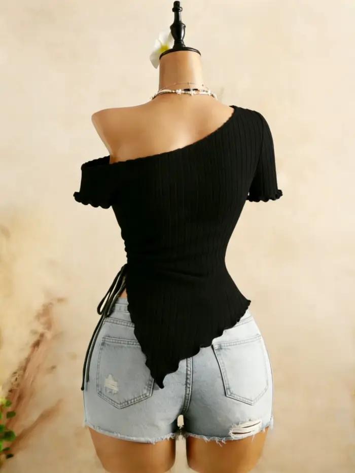 Haut asymétrique côtelé à une épaule pour femme
