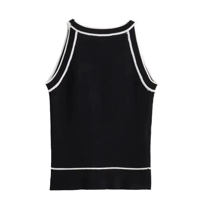 MUJER noir tricot débardeurs pour femmes sans manches haut court femme épaules nues tricoté