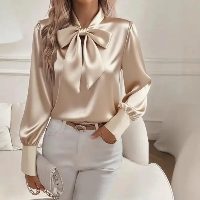 Elelgant Bow Blouse ample femmes 2025 automne hiver mode à manches longues dessus de chemise noir décontracté blanc vêtements pour femmes occasions spéciales