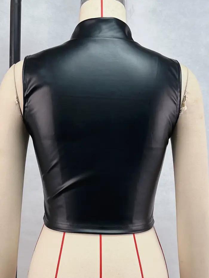 Haut court en cuir noir pour femmes