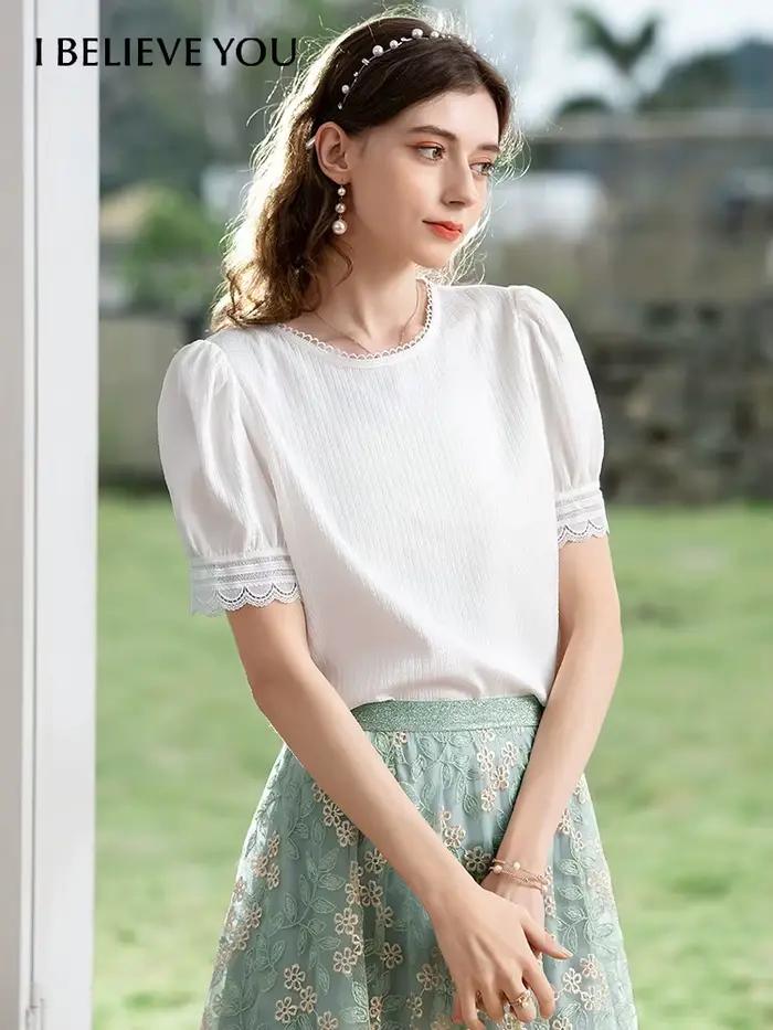 I Believe You-Chemisier en mousseline de soie à manches bouffantes pour femme