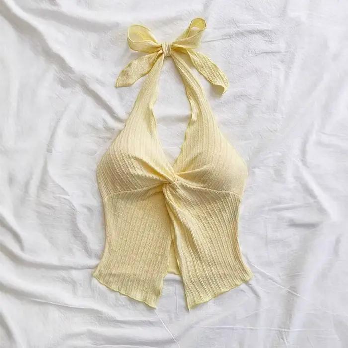 Haut jaune à col en v pour femmes