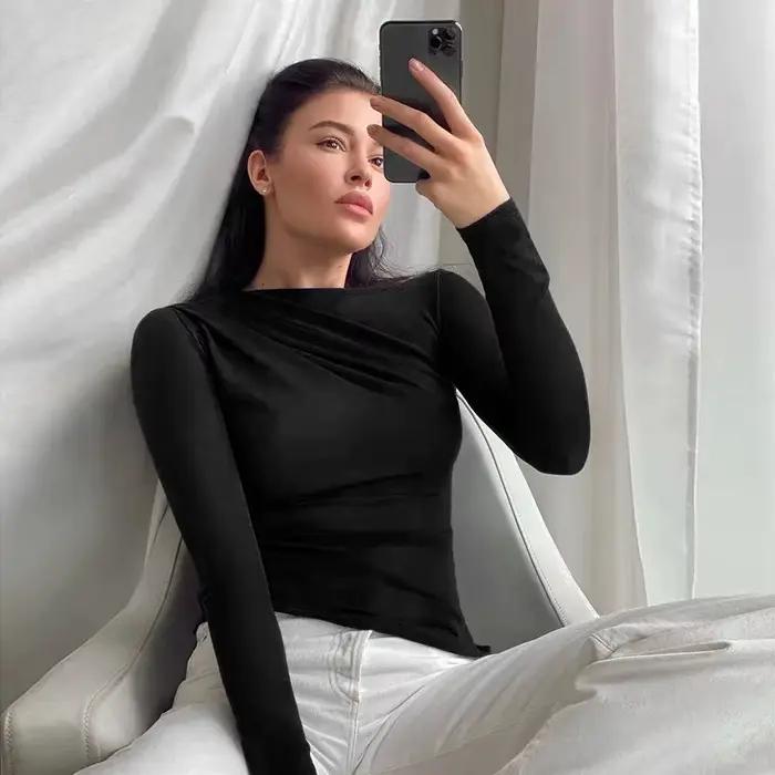 Haut à manches longues blanc T-Shirts femmes basique