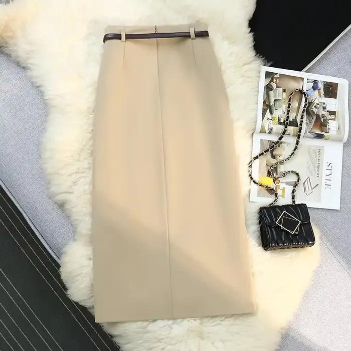 Jupe longue taille haute en coton polyester décontractée pour femmes toutes saisons occasions spéciales tricotée automne 2024
