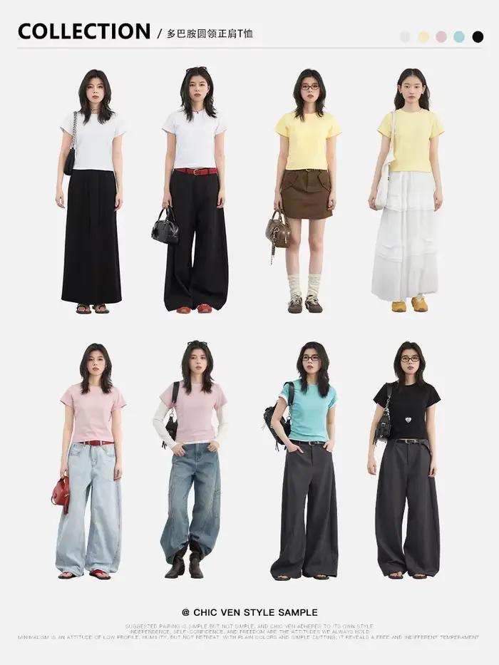 CHIC VEN nouvelles femmes T-Shirts ample décontracté col rond basique à manches courtes fille