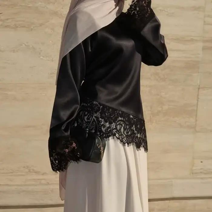 Haut asymétrique à ceinture avec empiècements en dentelle couleur unie pour femme manches longues évasées ourlet irrégulier haut à lacets occassions spéciales sortie soirée élégance décontractée