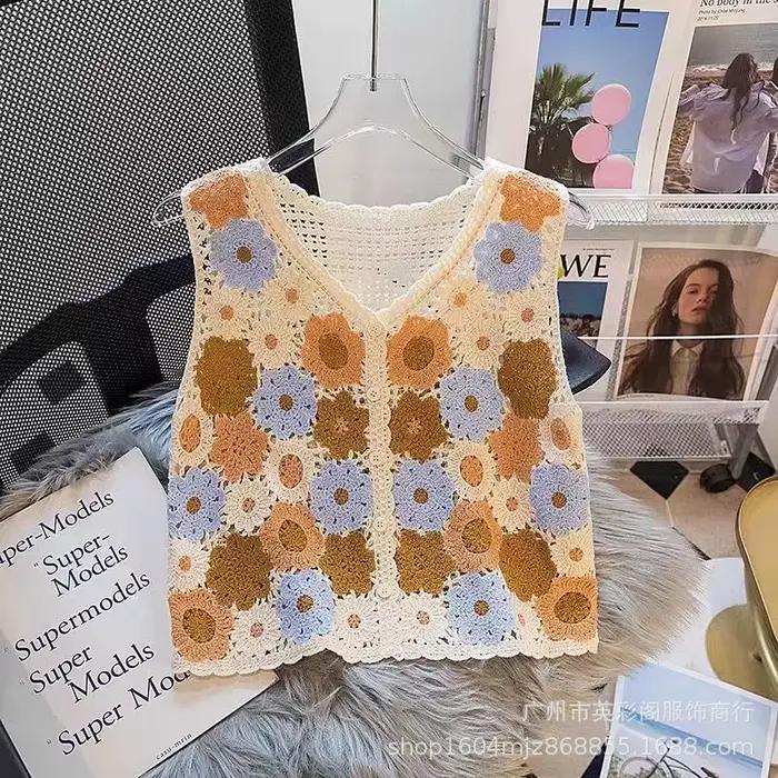 Haut en crochet Granny Square transparent pour femme style bohème occassions spéciales été printemps tricoté polyester ajustement confortable