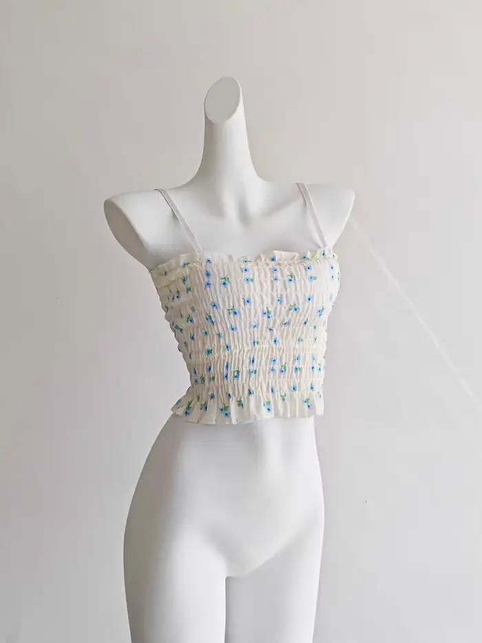 Haut de pyjama rose floral à volants – Rembourré et ajusté