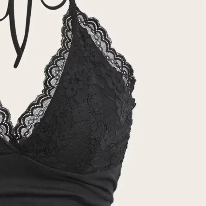 Haut à licou en dentelle noire pour femmes, vêtements gothiques Punk, couleur unie, froncé, dos nu, sans manches, Streetwear, Y2k
