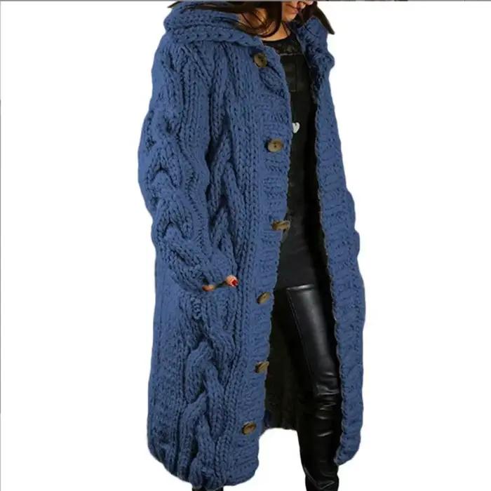 Pull femme nouveau décontracté ample mode européenne américaine col rabattu tricoté longs manteaux Cardigan grande