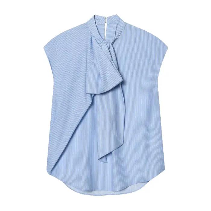 Nouvelle Collection Été – Chemise Ample Sans Manches à Col Croisé à la Française pour Femme – Haut Élégant pour le Quotidien en Tissu Polyester Longueur Moyenne