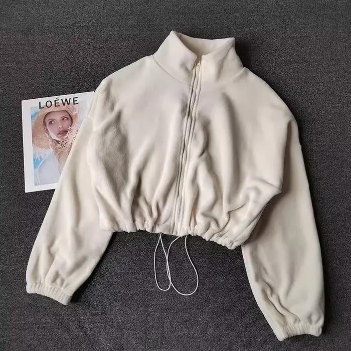 Manteau de sport pour femmes doublé polaire chaud décontracté ample course haut court à manches longues Fitness