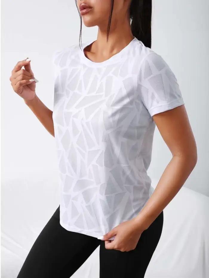 T-shirt chic à imprimé géométrique pour femme style décontracté polyesters et élasthanne pour l'été occaions spéciales