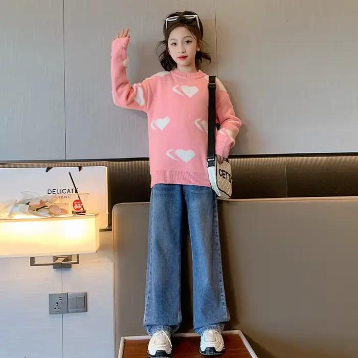 Pull en tricot pour fille coréenne avec cœurs pour adolescent