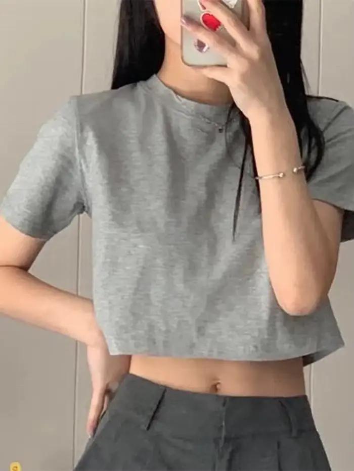 T-shirt court monochromatique pour femme, Streetwear, Slim, Casual, Mode, Preppy, Chic, Basique, Style coréen, Minimaliste, Populaire, Sexy, Vente chaude