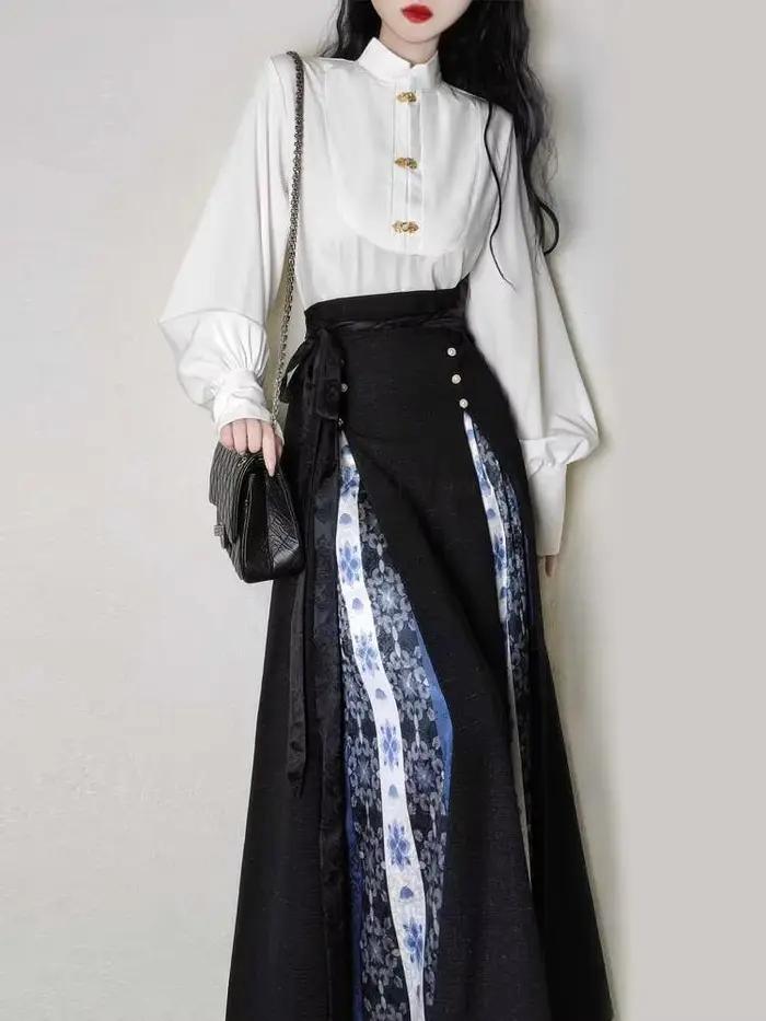 Hanfu Style féminin chanson améliorer hauts jupe trois plis trajet quotidien éléments Han blanc noir Cos Cosplay fête