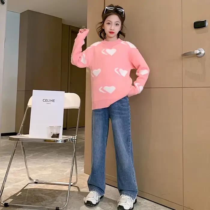Pull en tricot pour fille coréenne avec cœurs pour adolescent