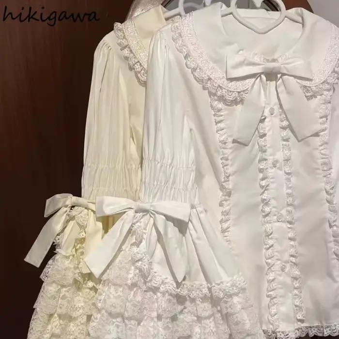 Chemisier Lolita en coton polyester avec col Claudine et dentelle pour femmes, idéal pour les mariages et événements formels