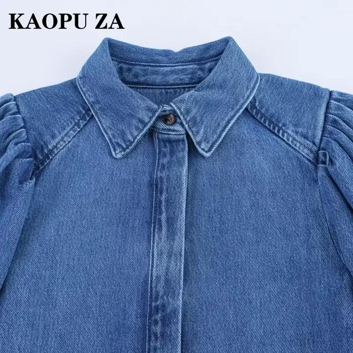 Kaopu printemps été 2025 mode rétro décontracté chemise pour femme Design Simple haut boutonné coton Polyester mélange coupe ajustée