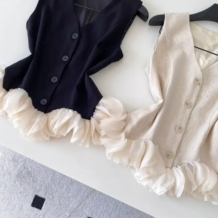 Hauts débardeurs col V kalenmos pour femmes élégants et sexy à volants style camisole coupe slim été 2026 occasions de bureau