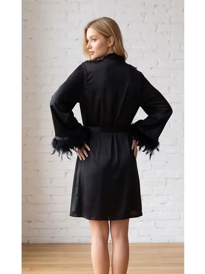 Robe Noire Luxe Avec Col Ailes D'Ange Et Plumes Détachables Pour Femmes Occasions Spéciales Soirées Gala Mariages