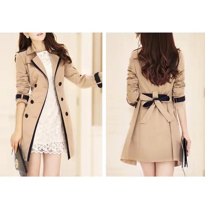 Trench Coat Décontracté Femmes Polyester Double Boutonnage Occasions Spéciales Grande Taille Khaki Noir Polyvalent Automne Hiver