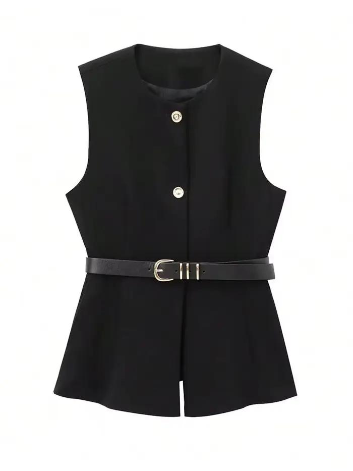 Gilet noir pour femme HH avec ceinture