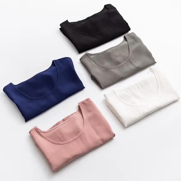 Chemise en crêpe de soie 100% soie de mûrier décontractée pour femmes occasions spéciales été gris noir rose
