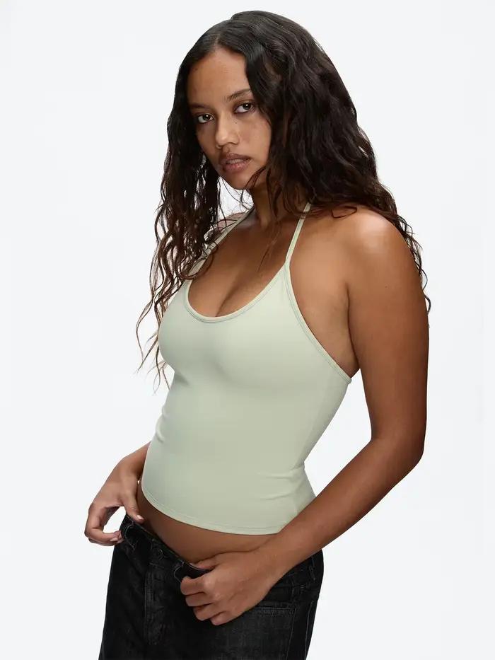 Débardeur avec sangle de cou gris argile, haut court de style basique