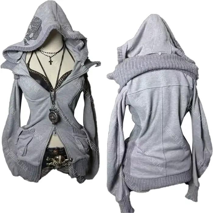 Femmes Cardigan Sweat À Capuche Veste Des Années 2000 Esthétique Harajuku Chaude Fille Mode Américain Rétro Y2K Rue Hip