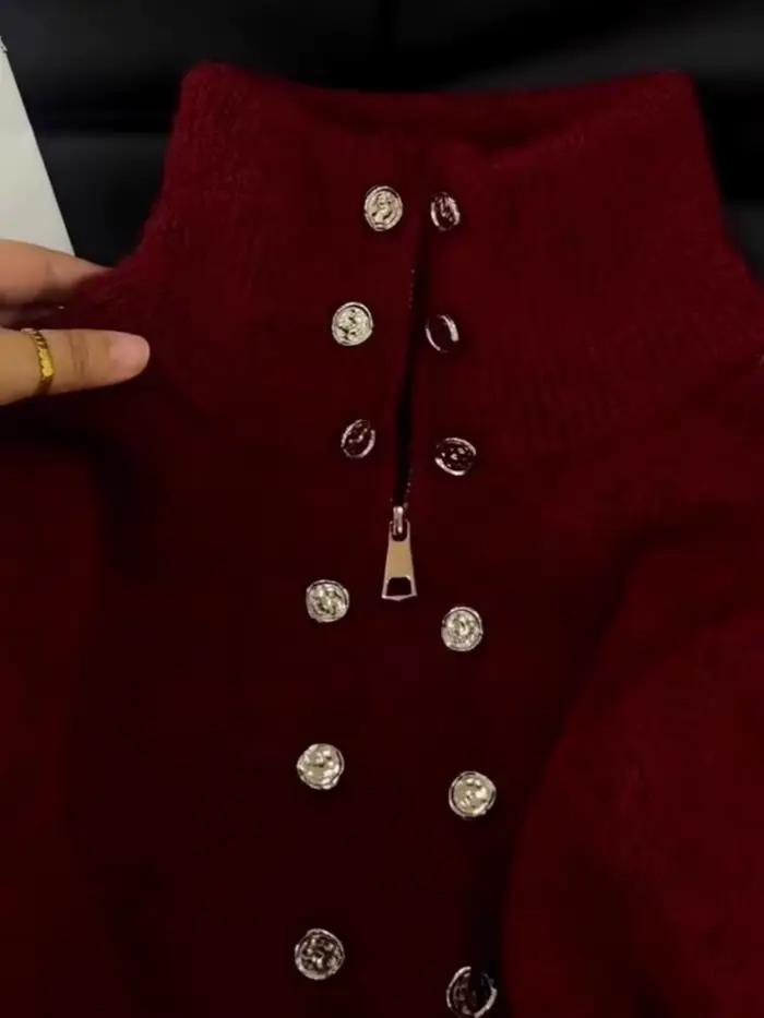 Cardigan tricoté moelleux de luxe pour femme, coupe ample, fermeture éclair totale, automne-hiver, années 2000, style décontracté élégant, pour sorties et événements formels