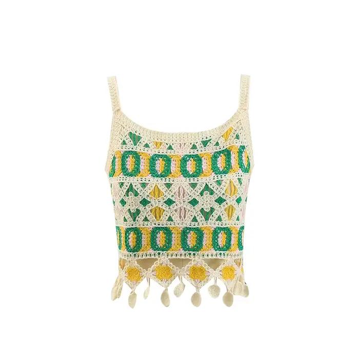 Haut crochet évidé bohème Dancing JL Ants mixte couleur franges pour femmes occasions spéciales
