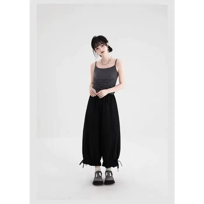 Pantalon large à taille haute noir pour femmes