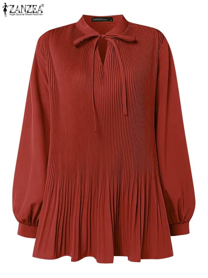 Blouse ZANZEA en polyester et élasthanne, col en V, ample et décontractée, chemise mode pour femme, vintage et élégante pour toutes les occasions