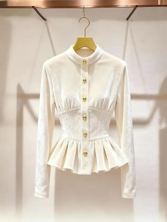 Chemises et chemisiers Blusas Mujer De Moda Style français chemise en velours blanc tempérament Camisas concepteur tendance De luxe
