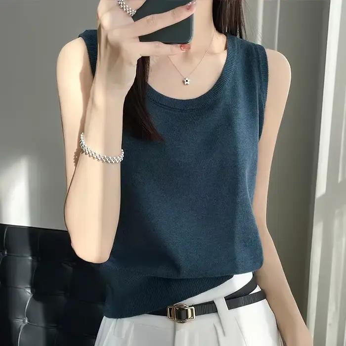 Débardeur tricoté sans manches pour femme
