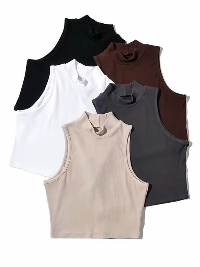 Haut court col blanc en coton et polyester pour femmes, décontracté, adapté aux sorties estivales et occasions spéciales
