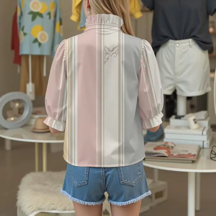 Chemisier rétro à manches courtes et col en V pour femme, rayé, rétro des années 70, coloré, ludique, décontracté, Vintage, Punk, haut