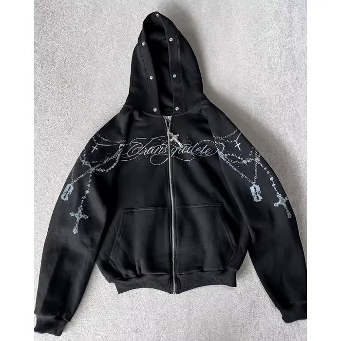 Sweat-shirt à capuche High Street avec fermeture éclair et imprimé lettres