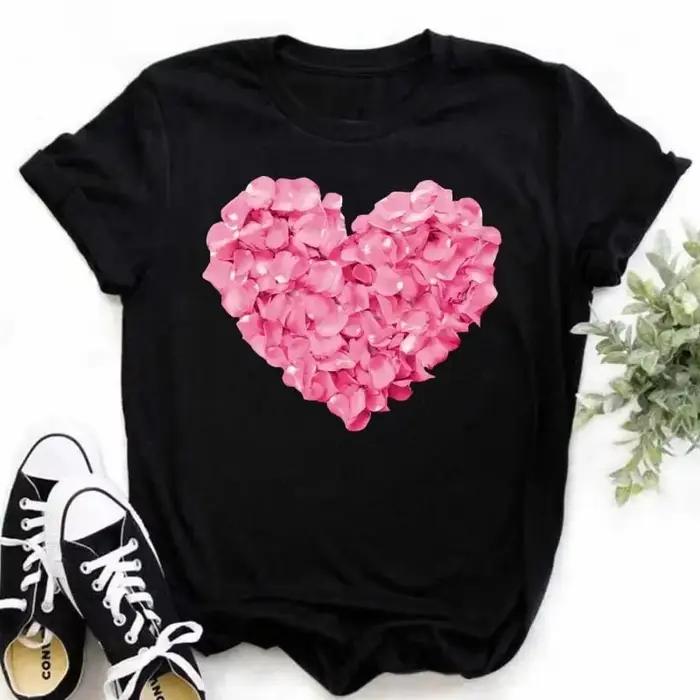 100% coton nouvel été amour fleur T-shirt bas chemise dessin animé grande taille à manches courtes haut femme Y2k