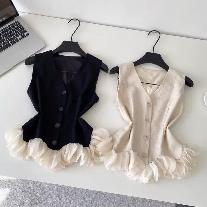 Hauts débardeurs col V kalenmos pour femmes élégants et sexy à volants style camisole coupe slim été 2026 occasions de bureau