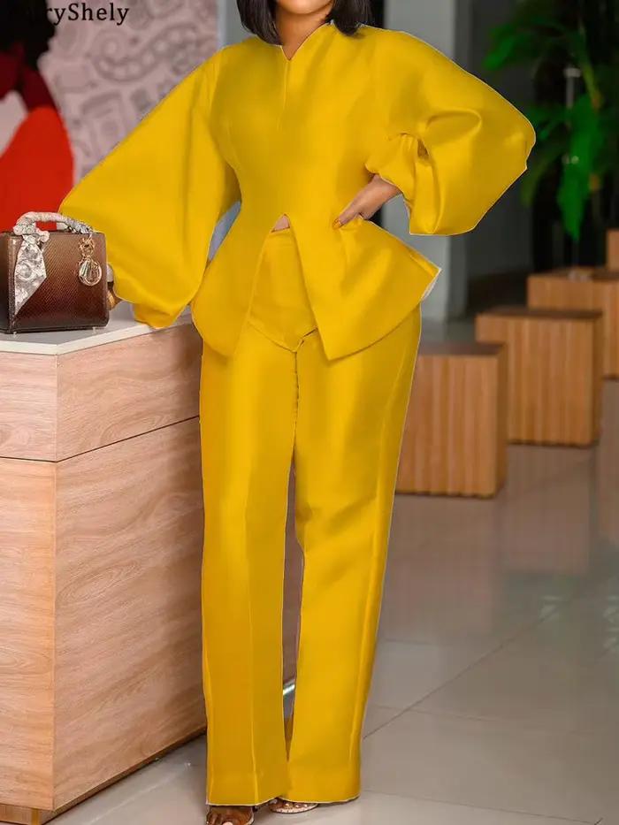 Ensemble tailleur pantalon deux pièces à manches longues 2026 pour femme