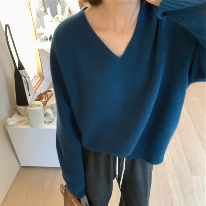 Pull violet à col en v pour femme