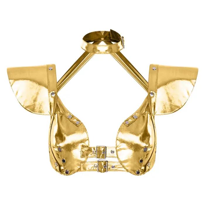 Crop top astronaute extraterrestre gothique avec armure d'épaule métallique brillante pour femmes pour les soirées de club et les fêtes