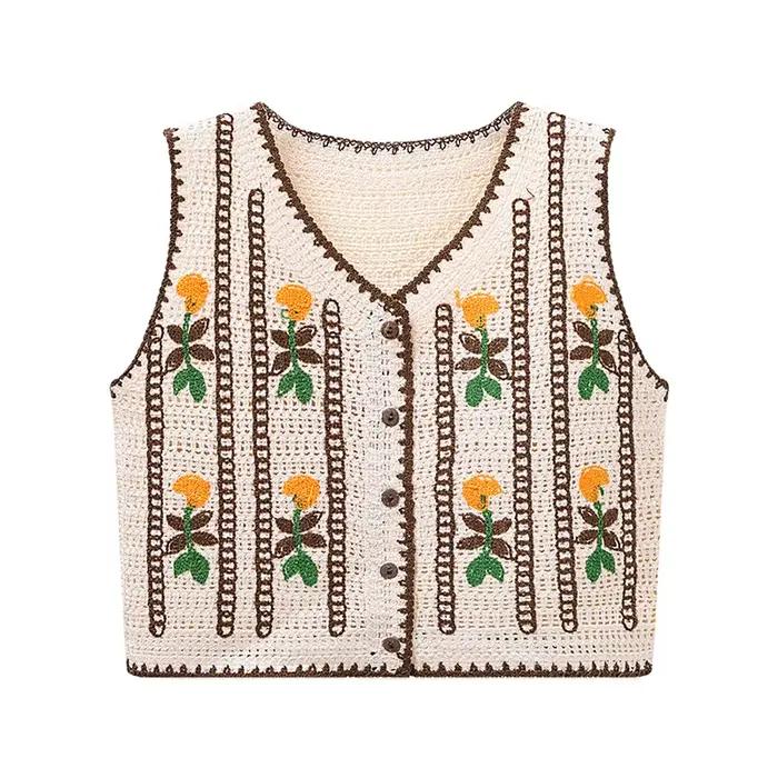 Gilet en tricot brodé floral pour femme junior style fairycore printemps été occassions spéciales à offrir