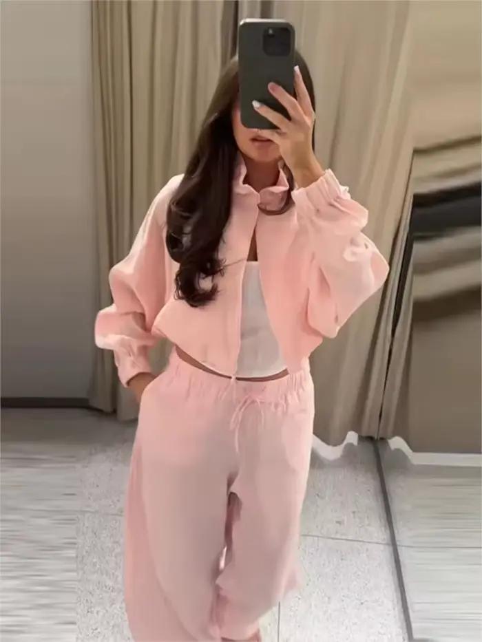 Ensemble deux pièces HipSeam veste courte zippée col montant pantalon taille mi-haute printemps été femme décontracté nouveau modèle 2026