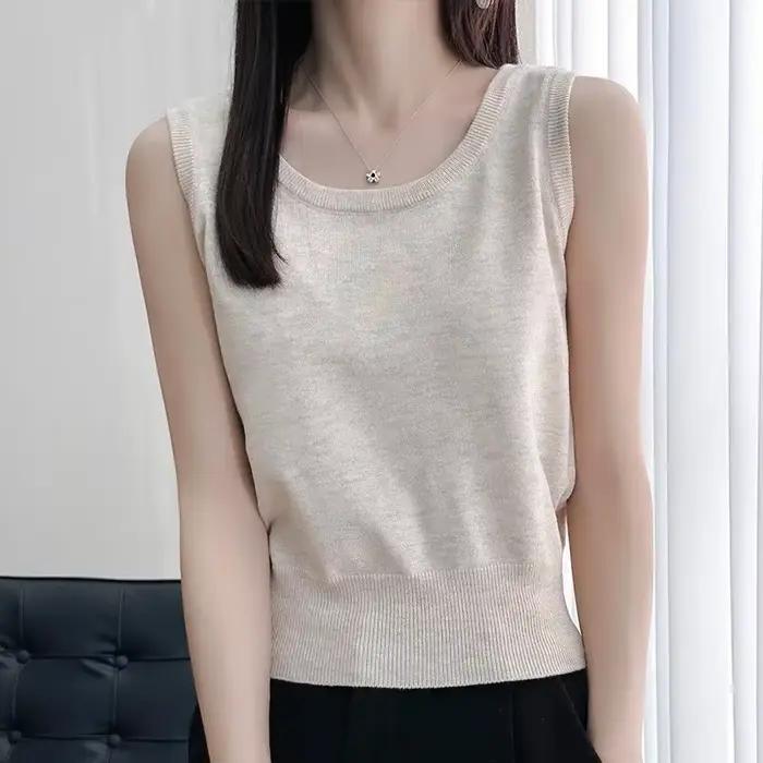 Débardeur tricoté sans manches pour femme