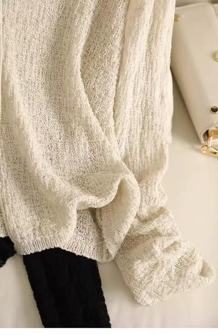 Cardigan léger en maille pour femmes, vêtements ajourés à manches longues, coloris unis, col en V, style décontracté pour printemps été